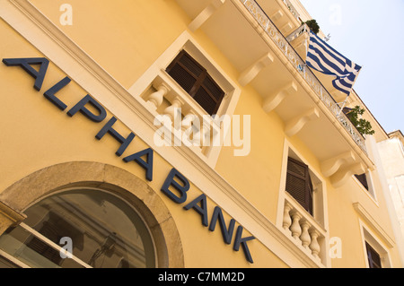 Banca greca 2011 - Alpha Bank, segno, Corfù. Foto Stock