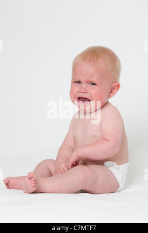 Nove mesi di età bambino piangere. Foto:Jeff Gilbert Foto Stock