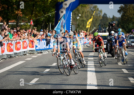 Professional bicicletta da strada corridori di fronte durante i Mondiali di ciclismo su strada 2009, Danimarca, 2011 Foto Stock