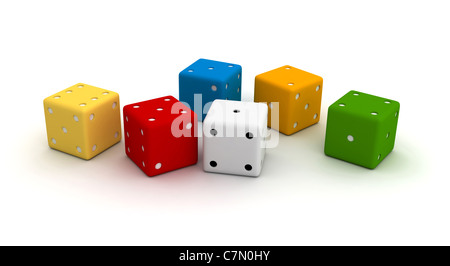 3D render di dadi su sfondo bianco Foto Stock