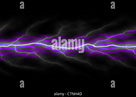 Una texture di sfondo con un luminoso incandescente energia elettrica che scorre attraverso il centro. Foto Stock