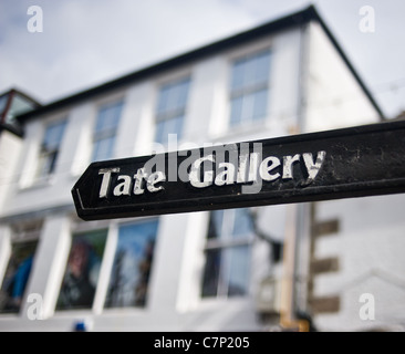 Un segno di dare le indicazioni per la Tate Gallery di St Ives in Cornovaglia Foto Stock