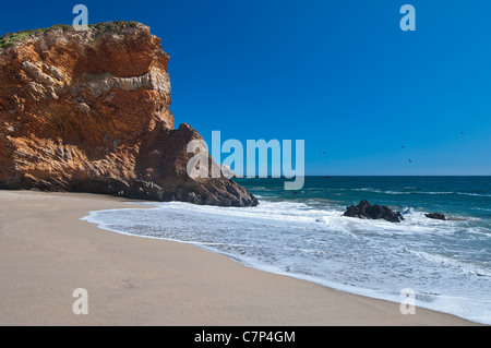 Vista del tunnel naturale del foro nella parete spiaggia di Santa Cruz, CA. Foto Stock