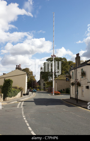 Il Maypole nel villaggio di Barwick in Elmet. Vicino a Leeds, West Yorkshire, Regno Unito. Il maypole è a circa 90 metri di altezza Foto Stock