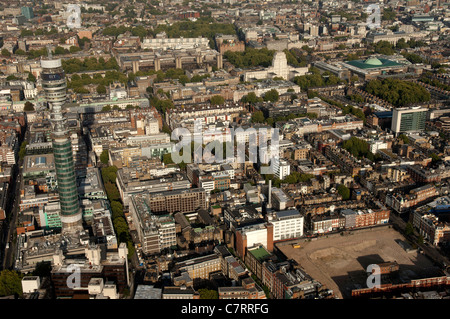 Il West End di Londra e il BT Tower dall'aria Foto Stock