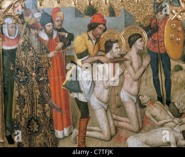 Jaume Huguet (c. 1415-1492). Pala dei Santi Abdon e Senen (1460-1461). La decapitazione dei Santi Cosma e Damiano. Foto Stock
