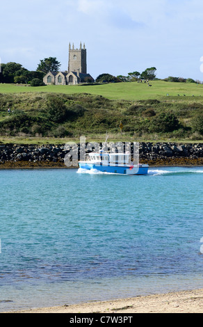 Hayle vista estuario di fronte a San Unys Chiesa e West Cornwall Golf Links Foto Stock