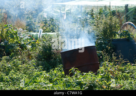 Fuoco che arde nel riparto Urbano garden Foto Stock