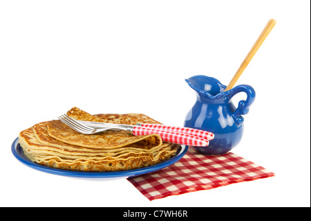 Piastra con la pila di pancake e possibile di sciroppo Foto Stock