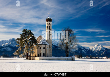 Inverno a San Coloman Chiesa a Schwangau Germania Foto Stock