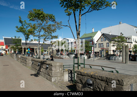 La piazza Ingólfstorg a Reykjavik, la capitale d'Islanda. Foto Stock