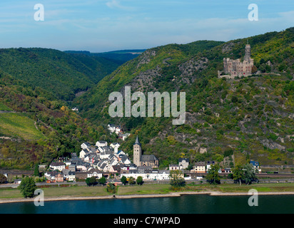 Castello Burg Maus o Mouse castello sulla collina sopra Wellmich villaggio sul fiume Reno in Germania renana Foto Stock