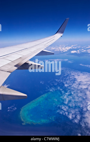 Vista da compagnie aeree che volano sopra la Grande Barriera Corallina in Australia Foto Stock