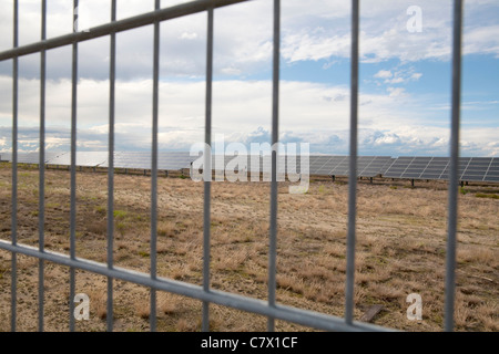 Il campo fotovoltaico sul sito di un ex militare di addestramento vicino Lieberose in Germania Est Foto Stock