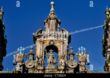 Spagna, San Giacomo Titolo: Dettaglio della facciata occidentale della Cattedrale di Santiago de Compostela Foto Stock