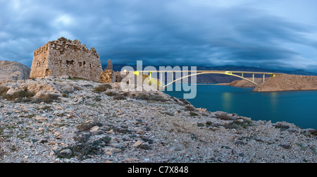 Isola di Pag, Croazia. Una delle isole più strane nel mare Adriatico, pieno di rocce e con un po' di erba e alberi Foto Stock