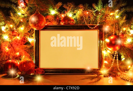 Abstract albero di Natale, luci, il nastro e il telaio Foto Stock