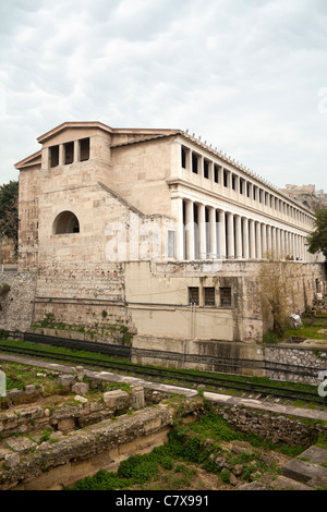 Stoa di Attalos nell'Antica Agorà di Atene, Grecia. Foto Stock