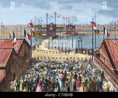 L'Egitto. Istmo di Suez. La benedizione del Canale di Suez a Port Said. Incisione colorata dal 1870. Foto Stock