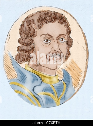 Alfonso X di Castiglia, il Saggio (1221-1284). Re di Castiglia e Leon (1252-1284). Incisione colorata. Foto Stock