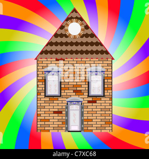Casa e sfondo colorato, astratto arte vettoriale illustrazione Foto Stock