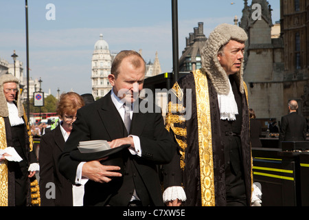 Lord Cancelliere della prima colazione. I membri della magistratura in processione da Westminster Abbey a Casa del Parlamento. Londra, Regno Unito Foto Stock