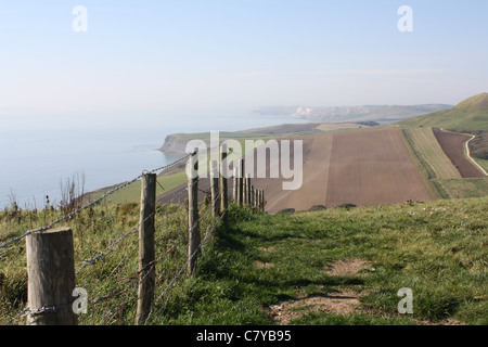 Vista da Houns Tout guardando verso ovest lungo la Jurassic Coast verso Weymouth e Portland. Foto Stock