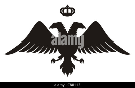 Double HEADED EAGLE silhouette con corona, simbolo del re bizantina Foto Stock