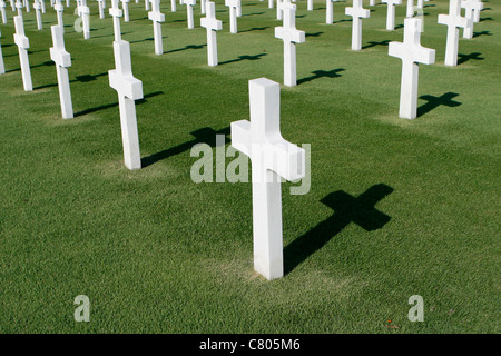 Croci di marmo in un americano cimitero militare Foto Stock