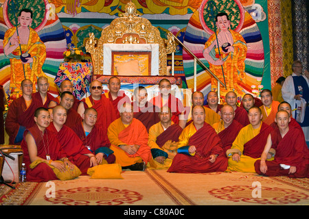 Monaci Tibetani partecipano in un Dalai Lama insegnamento sponsorizzato dal tibetano mongolo centro culturale - Bloomington, Indiana Foto Stock