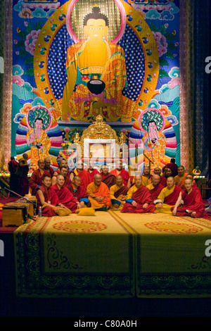 Monaci Tibetani partecipano in un Dalai Lama insegnamento sponsorizzato dal tibetano mongolo centro culturale - Bloomington, Indiana Foto Stock