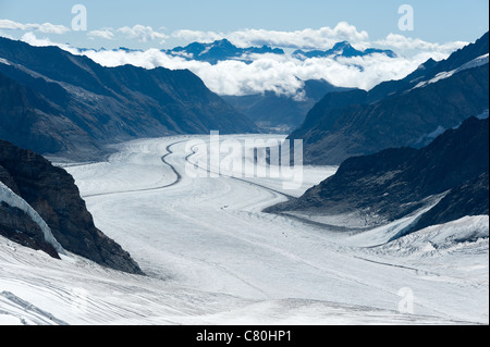 Il ghiacciaio di Aletsch, world-heritage site, come visto dalla Jungfraujoch nelle Alpi Svizzere. Foto Stock