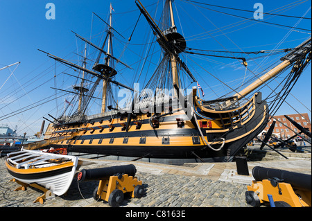 Admiral Lord Nelson nave ammiraglia HMS Victory a Portsmouth Historic Dockyard, Portsmouth, Hampshire, Inghilterra, Regno Unito Foto Stock