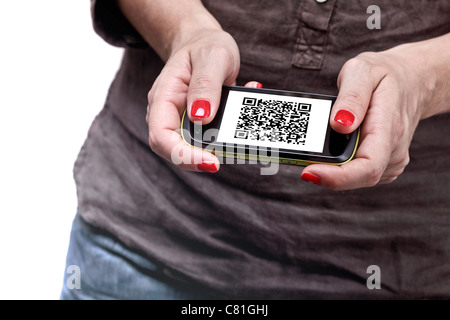 Dettaglio di smartphone con il codice QR Foto Stock