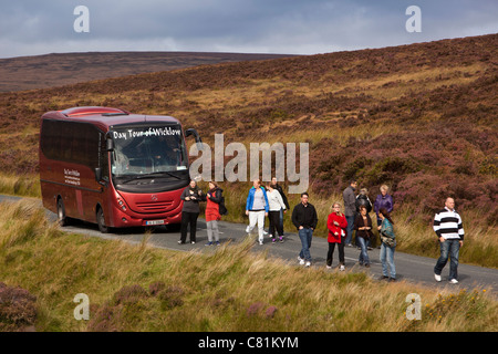 Irlanda, Co Wicklow, Sally Gap, gita di un giorno di viaggio in pullman i passeggeri di sbarco per scattare le foto Foto Stock