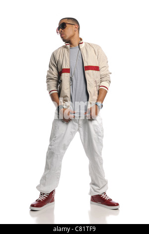 Hip Hop dancer esecuzione isolati su sfondo bianco Foto Stock