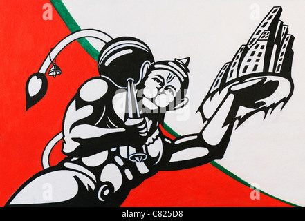 Dipinto a mano carta murale di indù dio scimmia Hanuman. India Foto Stock