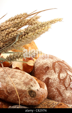 Pane fresco e grano in una impostazione di studio Foto Stock