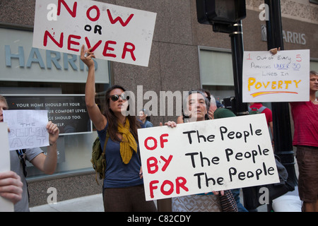 "Occupare Chicago' protestare contro la disuguaglianza economica Foto Stock