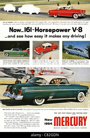 American annuncio rivista 1954 circa la pubblicità della nuova Ford Mercury auto Foto Stock