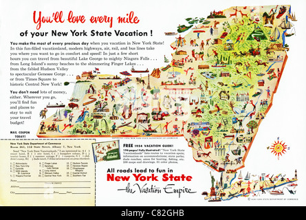 American annuncio rivista 1954 circa vacanze pubblicità NELLO STATO DI NEW YORK Foto Stock