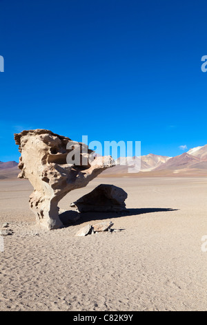 L'unica struttura in pietra nel deserto Siloli, Bolivia Foto Stock