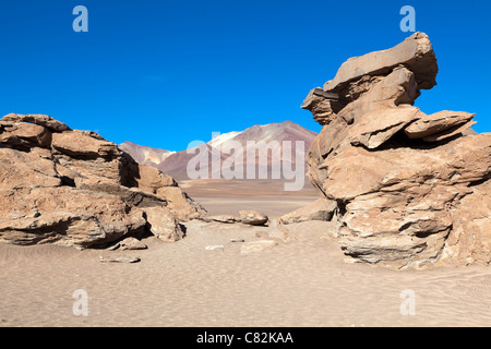 L'unica struttura in pietra nel deserto Siloli, Bolivia Foto Stock