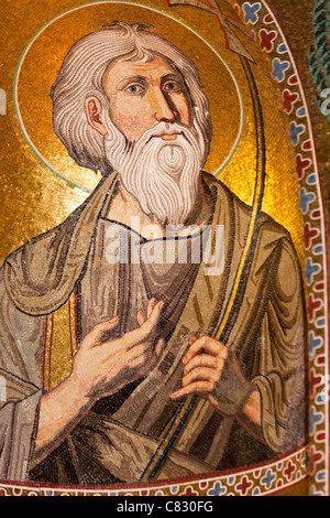 Mosaico nella Cappella Palatina e il Palazzo dei Normanni, Palermo, Sicilia, Italia Foto Stock