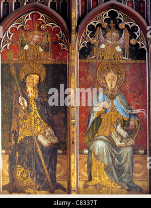 Ranworth, Norfolk, rood screen, St.Etheldreda e Sant Agnese, sovraverniciato come Giovanni il Battista, Inglese Medievale pittura schermate Foto Stock