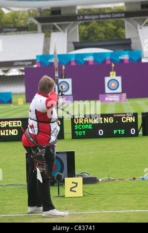 Kateri VRAKKING (CAN), Londra tiro con l'arco classico, parte di Londra si prepara Olympic Test Events, Lords Cricket Ground di Londra Foto Stock