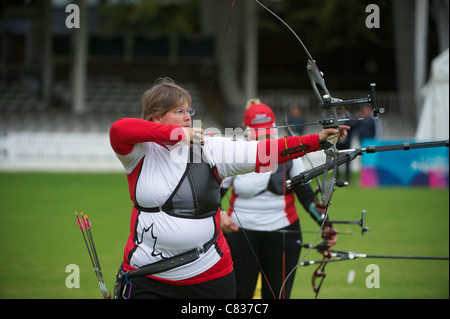 Kateri VRAKKING (CAN), Londra tiro con l'arco classico, parte di Londra si prepara Olympic Test Events, Lords Cricket Ground di Londra Foto Stock