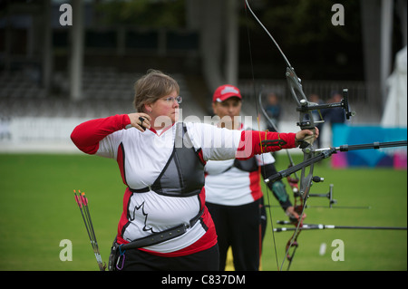 Kateri VRAKKING (CAN), Londra tiro con l'arco classico, parte di Londra si prepara Olympic Test Events, Lords Cricket Ground di Londra Foto Stock