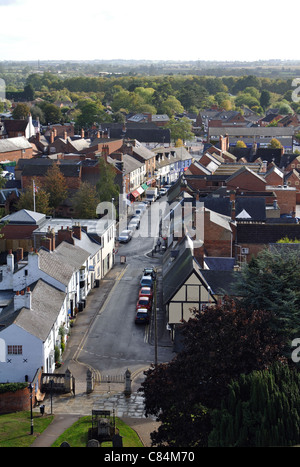Vista del centro città dal tetto della chiesa di St. Mary, Lutterworth Leicestershire, England, Regno Unito Foto Stock