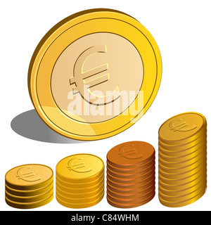 Vettore delle monete in euro, uno sorge sul bordo Foto Stock